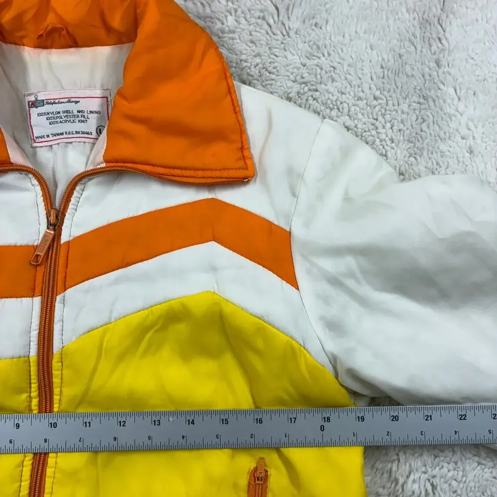 Vintage 70s Ski Jacket Womens Large Lemon/White Colorblock Zip Up Winter K Mart